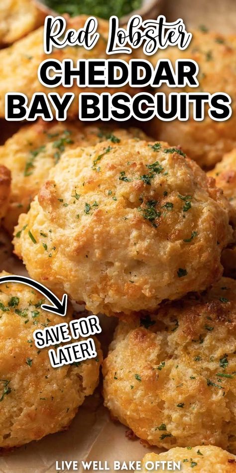 Old Bay Cheddar Biscuits, Red Lobster Cheddar Bay Biscuits Recipe, Easy Baking Recipe, Copycat Red Lobster, Live Well Bake Often, Cheesy Biscuits, Red Lobster Cheddar Bay Biscuits, Red Lobster Biscuits, Cheesy Biscuit