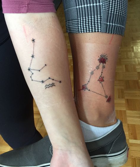 Matching Zodiac Tattoos, Zodiac Tattoos Aquarius, Tattoos Aquarius, Aquarius And Capricorn, Zodiac Tattoos, Tattoo Inspo, Geometric Tattoo, Watercolor Tattoo, Tatting