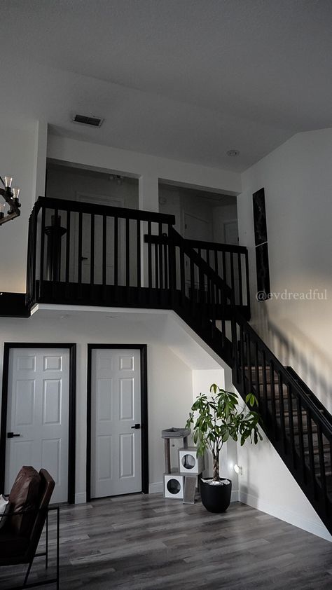 Goth Living Room, Gothic Decor Bedroom, Dark Home Decor, Stair Case, Future Apartment Decor, Goth Home, Goth Home Decor, Dark Home, Apartment Aesthetic