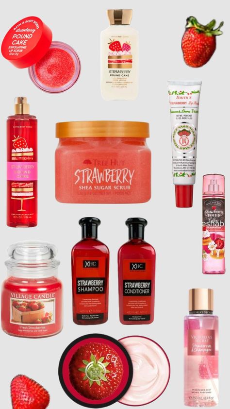 Strawberry Shampoo And Conditioner, Flawless Skin Routine, Strawberry Shampoo, How To Smell Good, Village Candle, The Best Skin Care Products, To Smell Good, Pound Cake With Strawberries, Healthy Strawberry