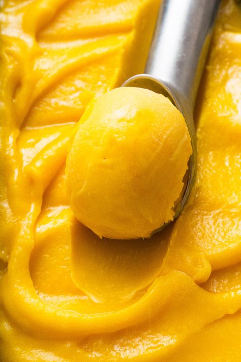 Vibrant and refreshing, Mango Sorbet has a luscious texture - the perfect way to savor the bright, exotic taste of fresh mangoes. Mango Sorbet Recipe, Sorbet Ice Cream, Mango Sorbet, Sorbet Recipes, Mango Flavor, Mango Recipes, Homemade Ice, Homemade Ice Cream, Cream Recipes