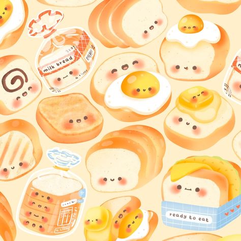 Bread Printable, Eggs Toast, Chibi Food, Food Drawings, Food Artwork, Bread Loaf, Cute Clipart, Cute Kawaii Drawings, Kawaii Doodles