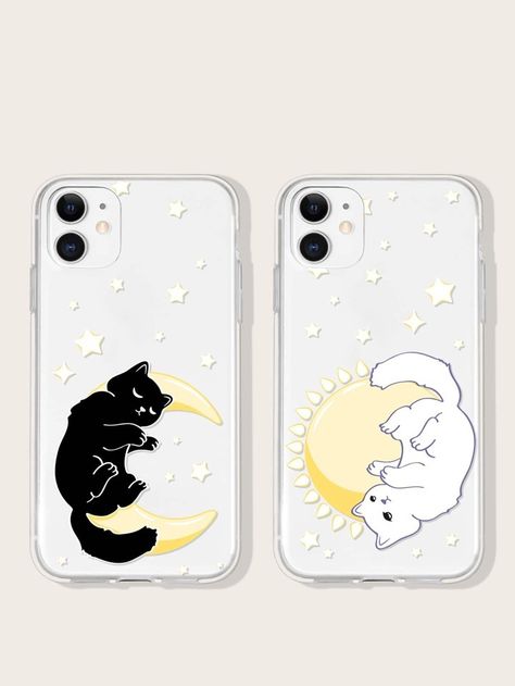 Free Returns ✓ Free Shipping✓. 2pcs Cartoon Cat Print Clear Phone Case- undefined at SHEIN. Phone Cases Matching, Matching Phone Cases Bff, Phone Case Matching, Bff Phone Cases, Clear Phone Case Design, Phone Case Diy Paint, Diy Phone Case Design, Matching Phone Cases, Couples Phone Cases