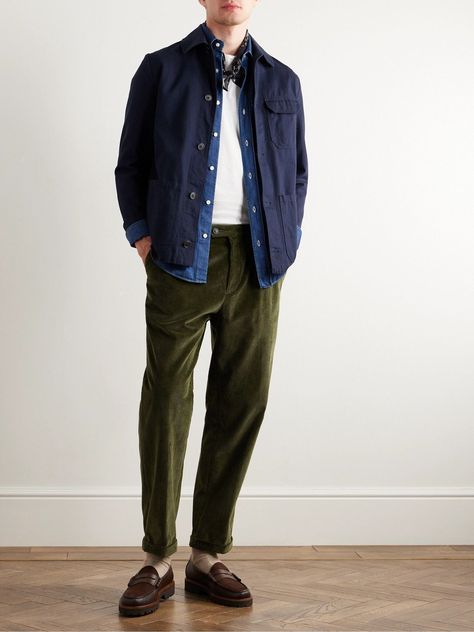 Baracuta - Straight-Leg Pleated Cotton-Corduroy Trousers- #Baracuta #CottonCorduroy #Pleated #StraightLeg #Trousers Check more at https://howcandothis.com/manstyle/baracuta-straight-leg-pleated-cotton-corduroy-trousers/ Smart Cool Outfit, Fall Corduroy Pants, Uk Casual Outfit, Men’s Smart Casual Style 2024, Men’s Paris Street Style, French Chore Jacket Outfit Men, Business Casual Men Summer Work Outfits, Mens French Style, Men’s Fall Outfit Ideas