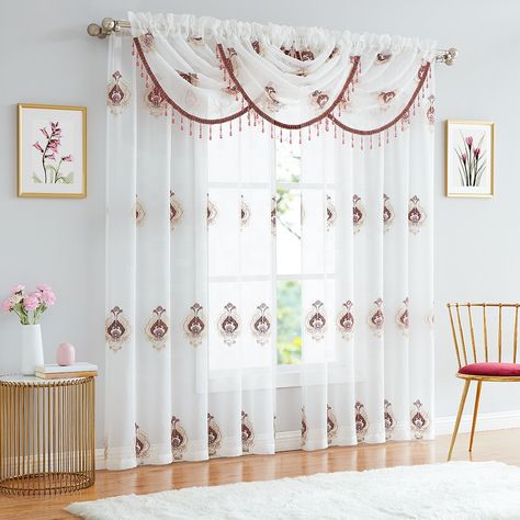 Sheer Backdrop, Damask Motifs, Window Living Room, Damask Curtains, Bed Cover Design, Window Curtains Living Room, Unique Curtains, Pocket Window, Layered Curtains