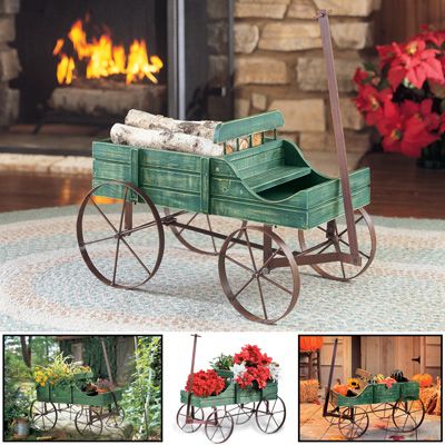 Amish Wagon Decorative Garden Planter Backyard Planter, Wagon Garden, Wagon Ideas, Backyard Planters, Wagon Planter, Wheelbarrow Planter, Wooden Wagon, Plant Stands Outdoor, Summer Craft