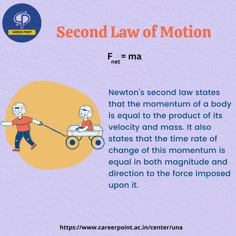 Newton's Laws of Motion ⬇ First Law of Motion ⬇ Second Law of Motion ⬇ Third Law of Motion 🌐 https://careerpoint.ac.in/center/una 📞 +91 9816133351 #newton #newtonslaw #motion #newtonslawsofmotion #firstlawofmotion #secondlawofmotion #thirdlawofmotion #careerpoint #careerpointuna #careerpointkota Newton's First Law Of Motion, Newton's Second Law, Newton's Laws Of Motion, Newtons Laws Of Motion, Newton's Laws, Laws Of Motion, Newtons Laws, Physics, Motion