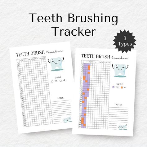 Free Printable Habit Tracker, Tooth Brushing Chart, Hygiene Activities, Habit Tracker Ideas, Teeth Brushing, Printable Habit Tracker, No Teeth, Dentist Doctor, Tracker Ideas