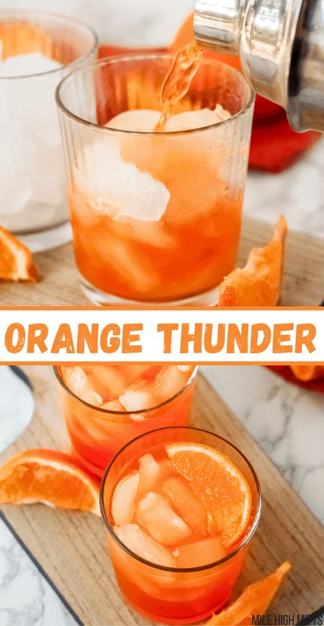 Orange Alcoholic Drinks, Orange Thunder, Games Halloween, Alcholic Drinks, Liquor Recipes, Cocktail Drinks Alcoholic, Orange Drinks, Mixed Drinks Alcohol, Yummy Alcoholic Drinks