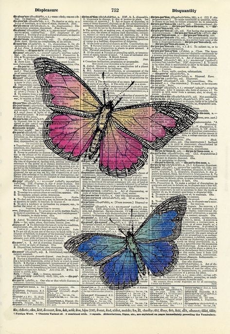 Art In Books Pages, Art On Book Pages, Aesthetic Butterfly, Newspaper Art, Butterflies Art, Book Page Art, Art And Literature, Vintage Dictionary, Dictionary Art