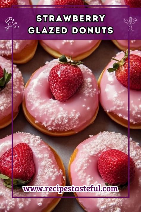 These delightful Strawberry Glazed Donuts are soft, fluffy, and topped with a sweet strawberry glaze, making them perfect for breakfast or as a sweet treat any time of day. Strawberry Glaze For Donuts Recipe, Strawberry Donut Glaze, Strawberry Doughnut Recipe, Strawberry Glaze Recipe, Strawberry Doughnut, Glazed Donuts, Strawberry Donuts, Strawberry Glaze, Donut Glaze