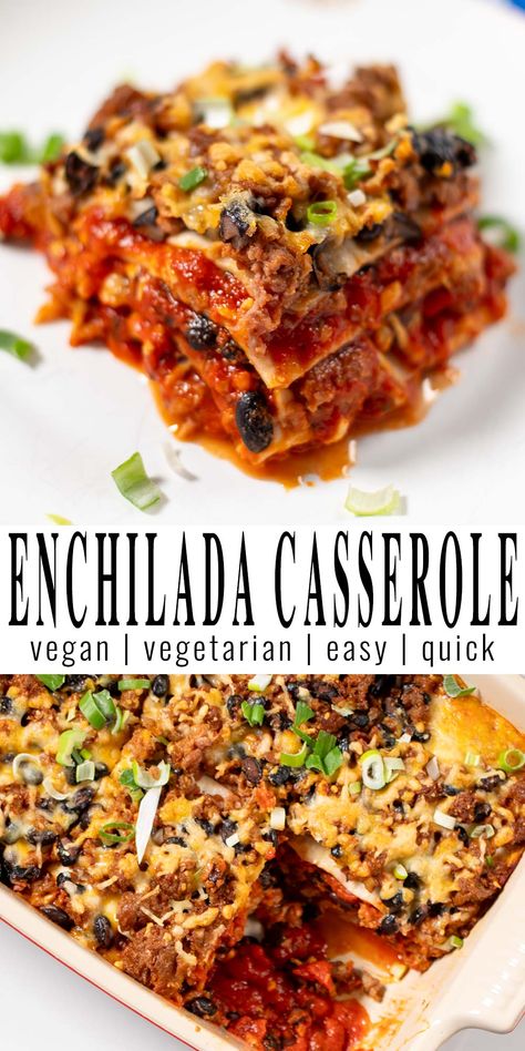 Easy Vegan Enchilada Casserole, Enchilada Casserole Vegan, Healthy Vegan Casserole Recipes, Easy Vegan Enchiladas, Vegan Enchiladas Casserole, Vegan Mexican Casserole, Vegan Enchilada Casserole, Vegetarian Enchilada Casserole, Vegan Casserole Recipes