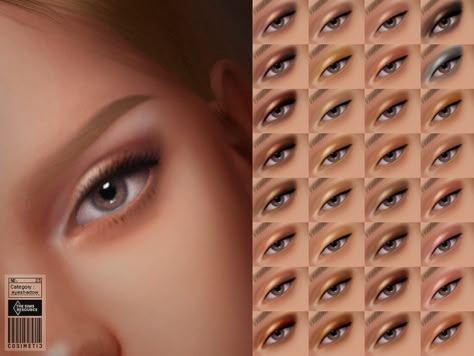 cosimetic's Nude Eyeshadow | N23 Sims 4 Cc Realistic Makeup, Sims4 Cc Makeup Contour, Sims 4 Eyeliner Cc Maxis Match, Sims 4 Cc Makeup Eyeshadow, Eyeshadow Sims 4, Cc Makeup, Sims Makeup, Sims 4 Cc Eyes, The Sims 4 Skin