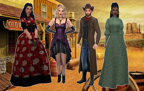 Western Sims 4 Cc, Sims 4 Old West Cc, Sims 4 Wild West Cc, Sims 4 Western Cc, Picnic Skirt, Calico Dress, Saloon Girls, Teacher Dresses, Sims 4 Decades Challenge