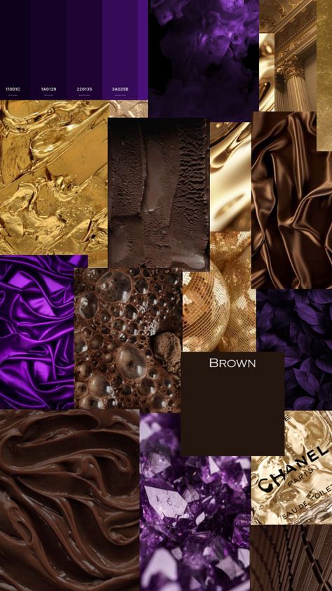 purple gold and brown colouring Purple And Earth Tones, Purple And Gold Fashion, Purple And Brown Living Room, Luxury Brand Palette, Purple Brown Aesthetic, Warm Purple Aesthetic, Brown And Purple Aesthetic, Yellow And Brown Aesthetic, Purple And Brown Aesthetic