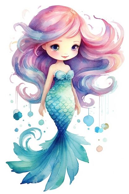 Princess Watercolor, Mermaid Cartoon, Mermaid Kids, Mermaid Clipart, Mermaid Illustration, Mermaid Wallpapers, Watercolor Mermaid, Mermaid Drawings, Art Mignon