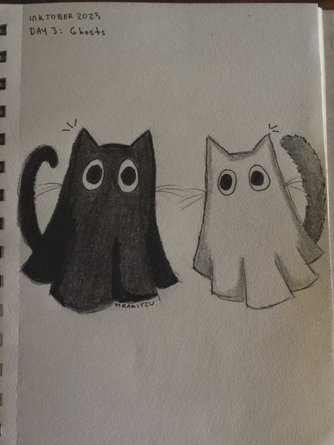 Ghost Cat Aesthetic, Cat In Ghost Costume Drawing, Ghost Costume Drawing, Ghost Couple Drawing, Cat In Ghost Costume, Stationary Room, Ghost Couple, Costume Drawing, Couple Pfps