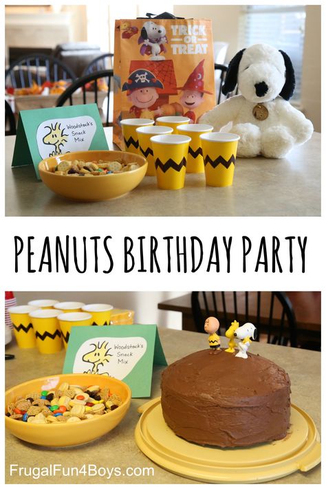 Fun food ideas for a Peanuts Birthday Party!  #sponsored #peanutsmovie Charlie Brown Birthday Party, Friends Party Ideas, Charlie Brown Birthday, Peanuts Birthday Party, Snoopy Birthday Party, Charlie Brown Party, Dinner Friends, Peanuts Party, Peanuts Birthday