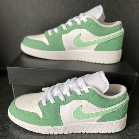 Custom Jordan 1 Low Sage Green/Latte/Baby Pink Sneakers Air Jordan Low Travis Scott, Custom Air Force 1 Ideas, Air Force 1 Ideas, Custom Air Force Ones, Nike Custom Shoes, Shoe Embroidery, Shoe Artwork, Custom Air Jordan 1, Black Air Force 1