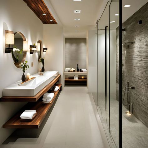 Create Organic Modern Interior Design, Organic Modern Interior, Bathroom Double Vanity, Guest Ensuite, Spa Bathroom Ideas, Home Oasis, Masculine Bathroom, Spa Bathroom, Double Vanity Bathroom