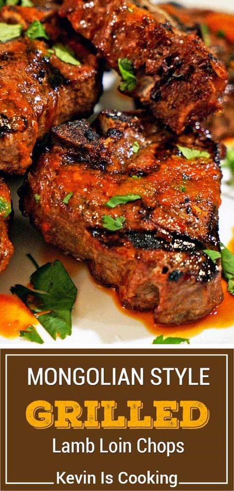 These Mongolian grilled lamb loin chops get a savory marinade then are grilled to perfection, topped with a red pepper sauce and cilantro. Goat Loin Recipes, Grilled Lamb Loin Chops, Bbq Lamb Chops Marinade, Lamb Loin Chop Recipes Grilled, Lamb Marinade Grilled, Braised Lamb Loin Chop Recipes, Lamb Loin Chops Recipes, Lamb Chop Recipes Grilled, Grilled Lamb Chops Marinade