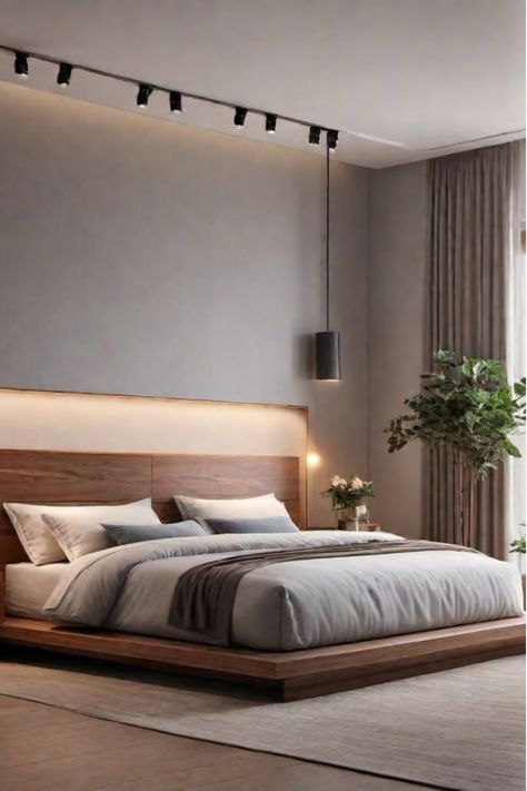 Zen-inspired minimalist bedroom with cozy touches Master Bedrooms Low Bed, Wooden Bed Decor Bedroom, Low Bed Frame Bedroom Ideas, Master Bedrooms Decor Wooden Bed, Low Beds Bedroom, Bedroom Ideas Wooden Bed, Darker Bedroom, Minimalist Bedroom Design Ideas, Low Bed Design