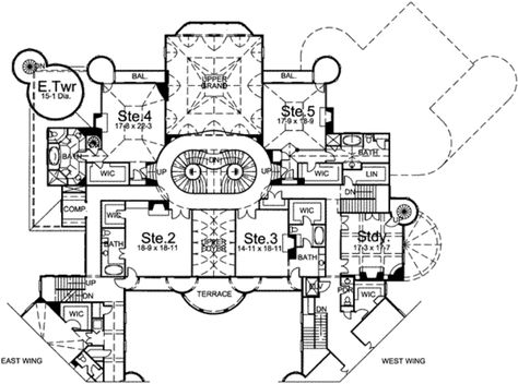 2nd floor to 22,229 sq ft. European style house with 4 large bedrooms and study with spiral staircase that goes to tower rooms. French Home Design, Balmoral House, Cottage Store, Sims Home Ideas, Castle House Plans, Mc House, Castle Plans, Sims Home, European Style Homes