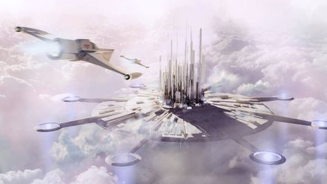 Floating city by Silberius.deviantart.com on @DeviantArt Sci Fi City, Science Fiction Illustration, Floating City, Star Wars Set, Starship Design, Space Fantasy, Futuristic City, Future City, Space Opera