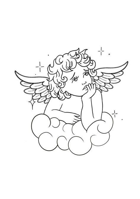 Cherub On A Cloud Tattoo, Resting Angel Tattoo, Cherub With Tattoos, Butterfly With Clouds Tattoo, Angel In Clouds Tattoo, Angel Neck Tattoos Women, Cherub On Cloud Tattoo, Angel Cloud Tattoo, Angel On Cloud Tattoo