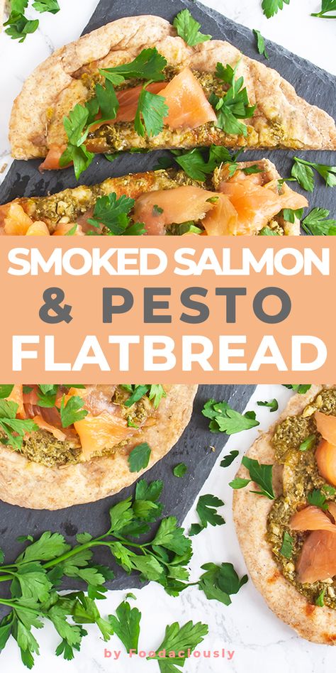 Smoked Salmon and Pesto Wholemeal Flatbread. This easy pizza recipe is prepared with homemade wholemeal flatbread dough and smoked salmon and pesto as toppings. It's under 320Kcal and high in omega-3. flatbread pizza recipe, flatbread recipe dough, flatbread recipes healthy, wholemeal flatbread recipe, salmon flatbread pizza, smoked salmon flatbread, pesto flatbread healthy, pesto flatbread recipe, pesto flatbread pizza, homemade flatbread pizza dough, smoked salmon recipes Flatbread Recipes Healthy, Salmon Flatbread Pizza, Homemade Flatbread Pizza Dough, Gf Flatbread, Pesto Flatbread Recipes, Smoked Salmon Flatbread, Flatbread Ideas, Flatbread Dough Recipe, Healthy Flatbread Recipes