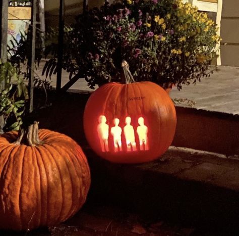 Strawberry Pumpkin Carving, Weezer Pumpkin Carving, Weezer Pumpkin, Pumpkin Inspo, Pumpkin Carving Designs, Pumpkin Carvings, Pumpkin Carving Patterns, Fun Pumpkins, Spooky Szn