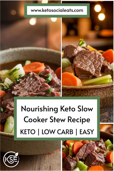 Nourishing keto slow cooker stew with beef, carrots, and celery. Keto Slow Cooker Beef, Keto Beef Stew, Simple Delicious Meals, Quick And Easy Keto Recipes, Slow Cooker Stew Recipes, Veggie Stew, Beef And Veggies, Almond Crusted Chicken, Keto Slow Cooker