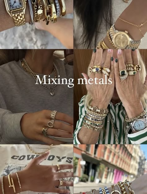 90s Jewelry Aesthetic, Silver And Gold Jewelry Mixing, Block Core, Maximalist Jewelry, Jewellery Makeup, Uk Streetwear, Beach Bag Essentials, Xoxo Jewelry, Watch And Jewelry