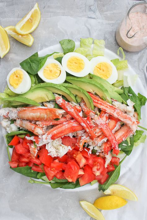 King Crab Louie Salad with Yogurt Dressing by Champagne Tastes Louie Salad Recipe, King Crab Salad, Crab Louis, Crab Recipes Healthy, King Crab Recipe, Shrimp Louie Salad, Crab Louie Salad, Crab Legs On The Grill, Crab Louie