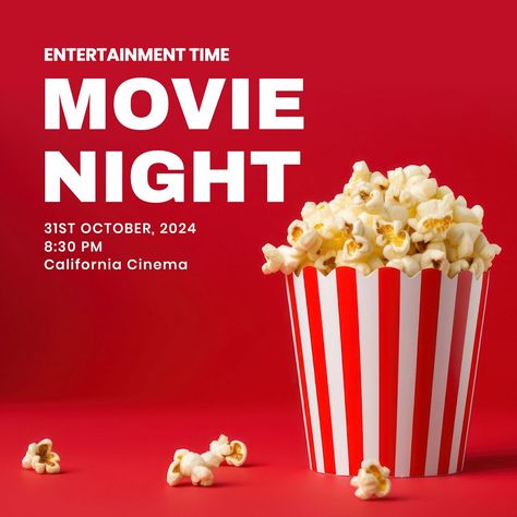 Movie night Instagram post template, editable text | premium image by rawpixel.com / audi Movie Night Poster, Movie Popcorn, Best Templates, Instagram Post Template, Post Design, Banner Template, Post Templates, Social Media Template, Movie Night