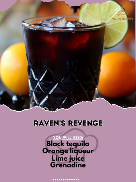 🖤🍹 Embrace the dark side with Raven's Revenge—a sinisterly delicious cocktail that’s perfect for your Halloween revelries! 🦅🌑 #RavensRevenge #HalloweenDrinks Raven's Revenge Ingredients: Black tequila (1.5 oz) Orange liqueur (1 oz) Lime juice (1 oz) Grenadine (1/2 oz) Ice (as needed) Instructions: Shake black tequila, orange liqueur, and lime juice with ice. Strain into a glass and top with grenadine. 🖤🍹 Raven's Revenge is an eerie delight that will add a touch of mystery to your Hallowee... Boozy Recipes, Orange Liqueur, Yummy Alcoholic Drinks, Boozy Drinks, Halloween Drinks, Flavored Drinks, Drink Ideas, Delicious Cocktails, Alcohol Recipes