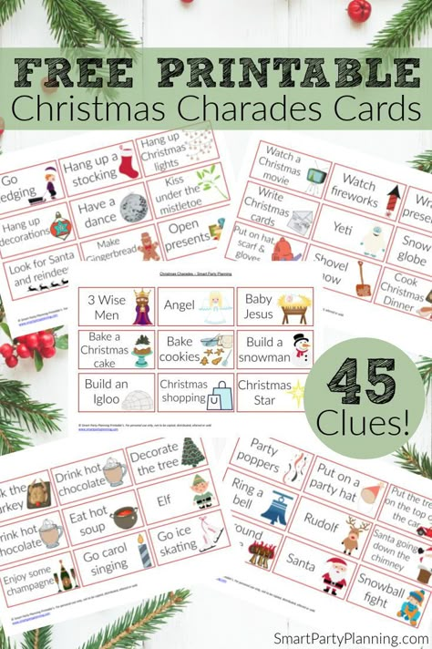 Christmas charades if the perfect game for some family festive fun. It's silly fun where the whole family can get to be just a little bit goofy. It's a  simple game which is quick to organise and perfect for a small or large gathering. Use these free printable cards to get everyone in the family laughing and let the holiday fun begin. Christmas Charades For Adults, Christmas Family Games Free Printables, Christmas Cherades, Christmas Charades Printable Free, Free Christmas Games Printables, Christmas Charades For Kids, Gingerbread Bash, Charade Ideas, Free Printable Christmas Games