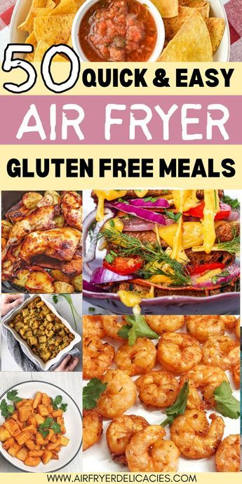 Collection of 50 gluten-free meals made easy in the air fryer. From crispy chicken to tender veggies, find your new favorite dinner solutions here! Healthy gluten-free ideas | Easy dinner ideas | Gluten-free breakfasts | Dinner recipes Gfdf Recipes Dinners, Low Gluten Recipes, Healthy Gluten Free Recipes Easy, Gluten Free Quick Meals, Air Fryer Gluten Free Recipes, Gluten Free Recipes For Dinner Easy, Gluten Free Meals For Kids, Easy Gluten Free Dinner Ideas, Gluten Free Air Fryer Recipes