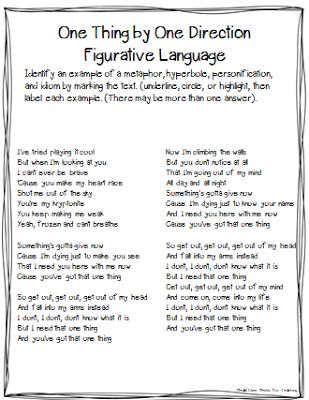 Head Over Heels For Teaching: Song lyrics to teach figurative language! Poetry With Figurative Language, Esl Ideas, Teaching Figurative Language, 6th Grade Reading, Teaching Literature, Teaching Poetry, Middle School Writing, Literary Devices, 5th Grade Reading