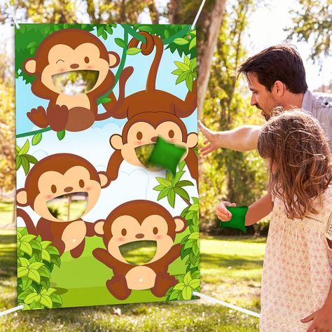 Animal Party Games, Jungle Safari Theme, Stuffed Animal Bean Bag, Jungle Safari Animals, Jungle Theme Birthday Party, Monkey Birthday Parties, Jungle Animals Party, Jungle Party Decorations, Wild Birthday Party