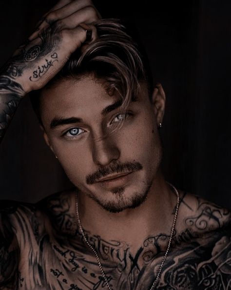 Men With Tattoos In Suits, Male Face Claims Tattoo, Tattooed Men Face Claim, Dark Hair And Tattoos Man, Hunky Dark Haired Men, Male Faceclaims, Hot Tatted Brunette Guy, Guys Ear Piercings, Johnny Edlind