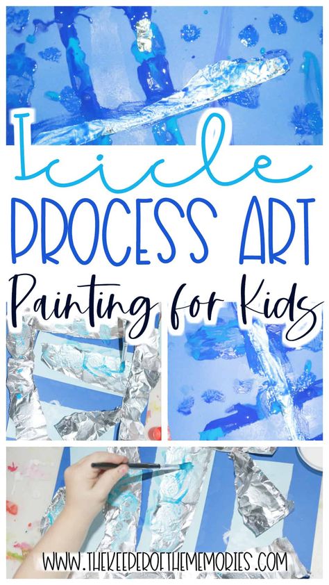 Snow Process Art, Ice Art For Toddlers, Hot And Cold Art Ideas, Preschool Ice Activities, Icicle Craft Preschool, Ice Painting Preschool, Icicle Painting, Ice Activities For Preschool, Ice Preschool