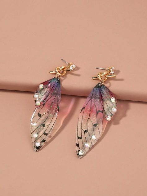 Butterfly Wing Drop Earrings Earrings Shein, Butterfly Wing Earrings, Butterfly Decor, Butterfly Wing, Butterfly Jewelry, Wing Earrings, Butterfly Shape, Red Rhinestone, Butterfly Earrings