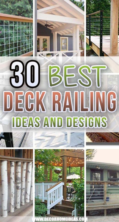 Outdoor Deck Handrail Ideas, Deck Top Railing Ideas, Decking Ideas Outdoor Railings, Short Deck Railing Ideas, Types Of Porch Railings, Best Deck Railing Ideas, Deck Railing Seating, Deck Stairs Railing Ideas, Upper Deck Railing Ideas