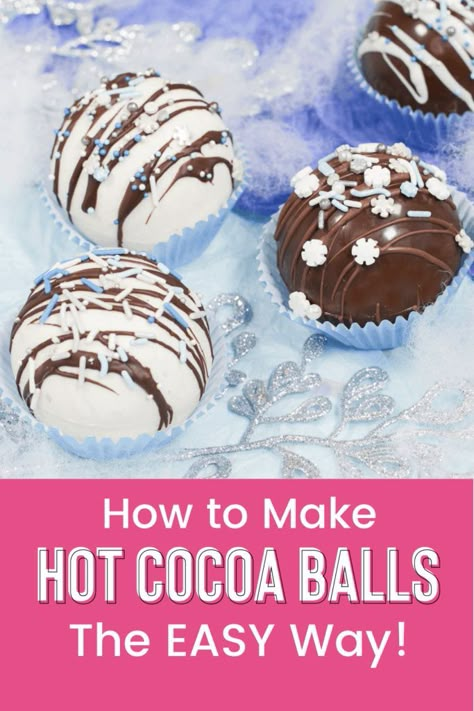 Hot Cocoa Balls Diy, Chocolate Balls For Hot Chocolate, How To Make Coco Boms, Christmas Treats For Gifts Kids, Hot Chocolate Bombshell Diy Video, Coco Balls For Hot Chocolate, Diy Hot Chocolate Bombshell, Hot Coco Bombshell Diy, Hot Chocolate Balls Diy