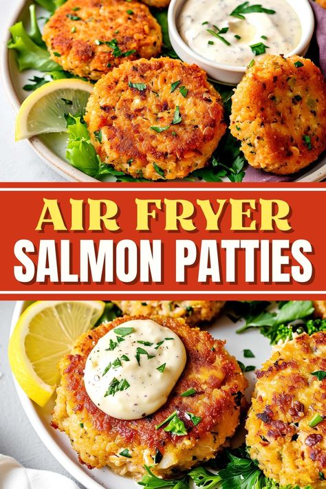 Try these air fryer salmon patties for a healthy alternative to burgers! In just minutes, you'll have a nutritious, flavorful dinner the whole family will love. Salmon Cakes With Fresh Salmon Air Fryer, Tuna Patty Air Fryer, Tuna Patties Recipes Air Fryer, Salmon Burgers In Air Fryer, Costco Salmon Burgers, Tuna Patties Air Fryer, Air Fryer Tuna Patties, Air Fryer Salmon Cakes, Air Fryer Salmon Patties