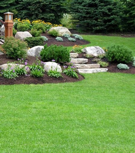 Landscaping With Boulders And Grasses, Boulder Hillside Landscaping, Landscaping Hillside, Garden Slope, Hillside Gardens, Entrance Landscaping, Boulder Garden, Designing A Garden, Driveway Entrance Landscaping