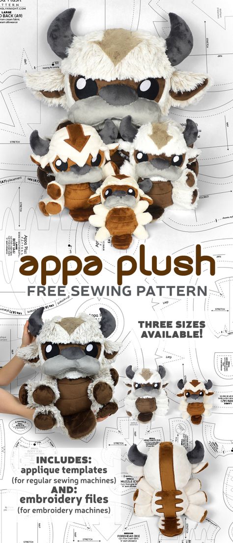 Free Pattern Friday! Appa Plush | Choly Knight Choly Knight, Diy Sy, Cute Sewing Projects, Animal Sewing Patterns, Plushie Patterns, Applique Templates, Sewing Stuffed Animals, Plush Pattern, Sewing Design