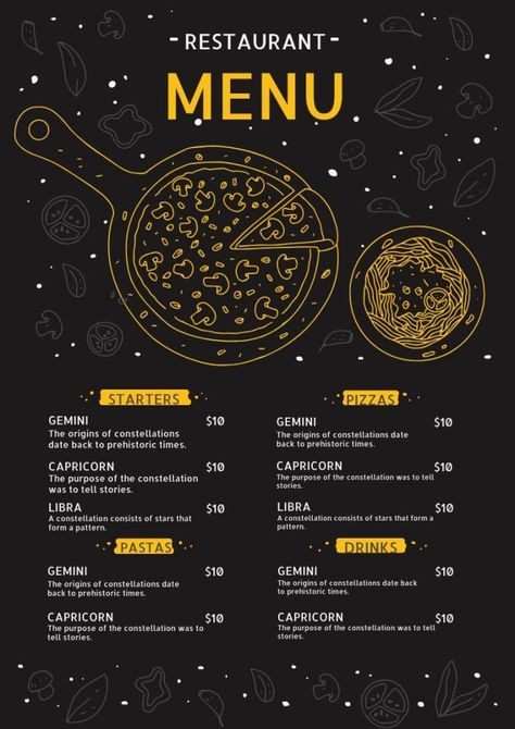 Hand-drawn Starters, Pizza And Pasta Restaurant Menu Pasta Menu Design, Pasta Restaurant, Pasta Menu, Pasta Box, Pasta Restaurants, Pizza And Pasta, Restaurant Menu Template, Restaurant Menu Design, Brand Kit