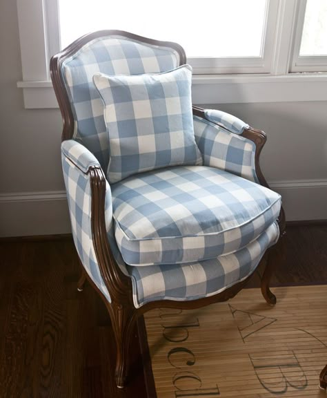 French Blue Chairs, Blue Upholstered Chair, Side Chairs Bedroom, French Country Chairs, Diy Furniture Upholstery, Cedar Hill Farmhouse, Bergere Chairs, Pretty Furniture, Decorating Tips And Tricks